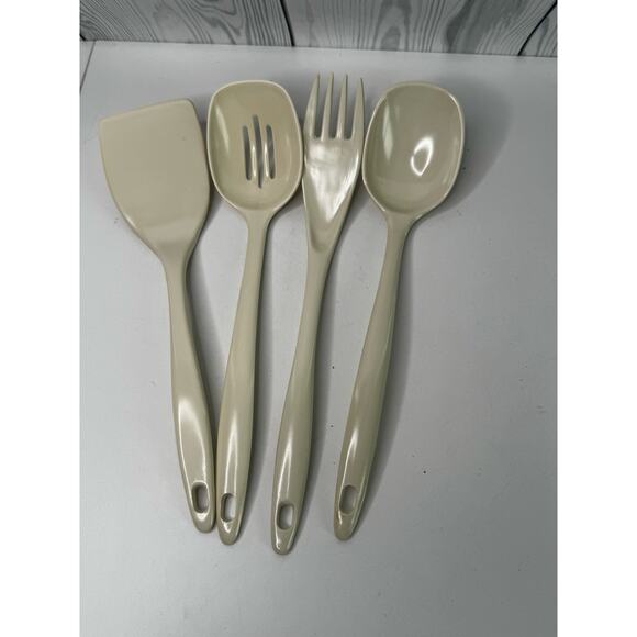 4 Pc MCM Melamine Ware Old Stock Kitchen Serving Utensils Ivory Spatula Spoon - Picture 2 of 4